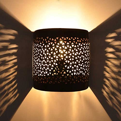 Applique murale orientale Afifa 20 x 20,50 cm (H x l) en fer forgé à la main Marron foncé Design vintage Applique murale d'intérieur Applique murale marocaine Armature en métal Douille d'angle E14