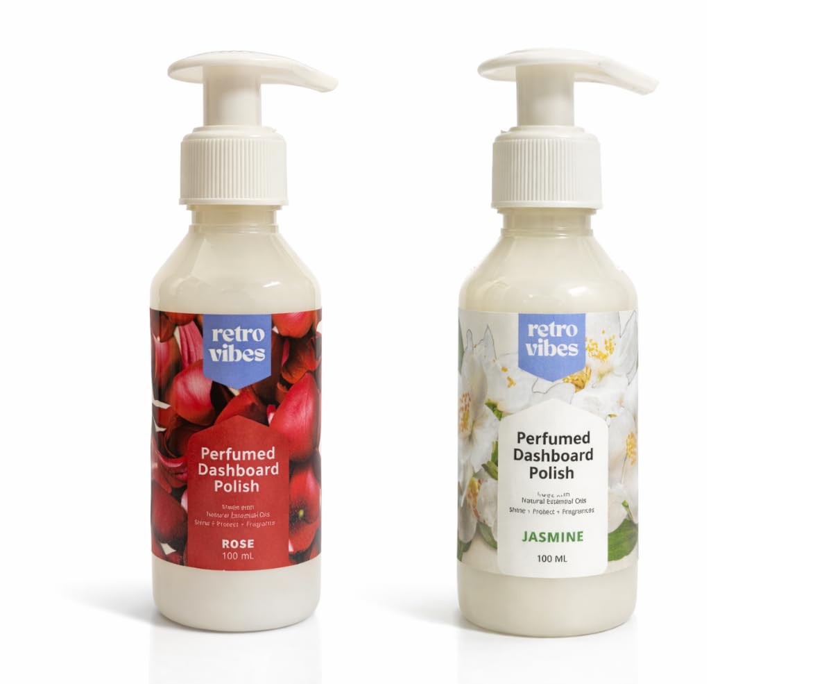 Retro Vibes Perfumed Dashboard Polish Spray, Natural Oil-Based Car Interior Cleaner, Non-Greasy Surface Polish with Long-Lasting Fragrance, 2x 100 ml Pack of 2 (Rose + Jasmine)-image-29