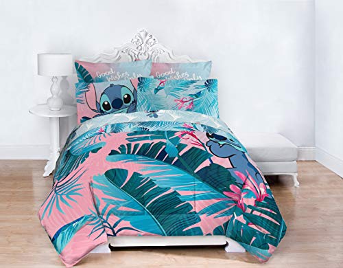 Image of Disney Lilo and Stitch Queen Comforter Set 7 Piece Kids Bedding, Pink | Bed in a Bag, Comforter Sheets Shams Pillowcases, Official Brand, Soft Microfiber, Machine Washable, Girls Gift