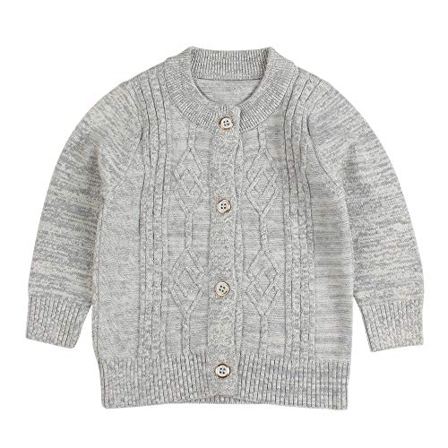 Winter Knit Baby Sweater Infant Toddler Boys Girls Cardigan Warm Long Sleeve O-Neck Sweaters for Baby 6-24 Months (Grey, S)