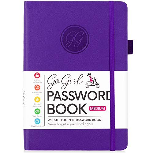 GoGirl Password Book with Alphabetical tabs â€“ Internet Address & Password Keeper Logbook for Password Organization, Journal Notebook for Saving Website Logins. Medium Size 5.3â€³ x 7.7â€³, Purple