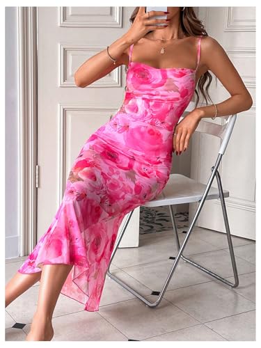 Image of GORGLITTER Women's Floral Wedding Guest Bridal Shower Cocktail Midi Dress | Wedding Dresses for Bride, Bridesmaid Dresses, Orange Dress Women, Vacation Dresses for Woman