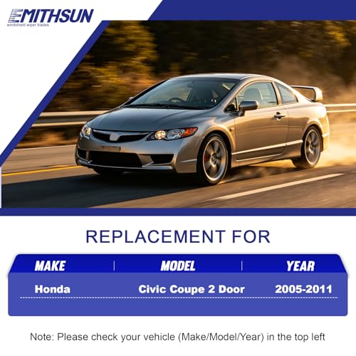 Image of EMITHSUN Replacement for 2005-2011 Honda Civic 2 Door Windshield Wipers | 28 inch+24 inch,OEM Quality,Front Wipers,Stable & Quiet Performance,All-Seasons Rubber Wiper Blades,Streak-Free Wiping