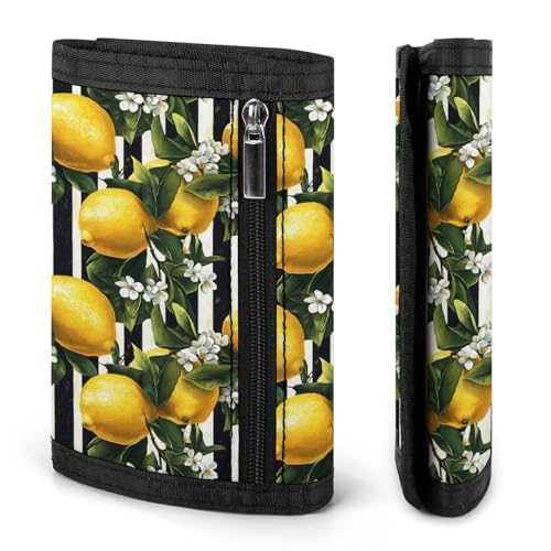 Black White Striped Lemons Print A Wallet for Men, 8 Credit Card Holder Slim Minimalist Front Pocket Small Mens Bifold Wallets2