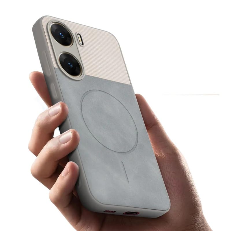 Image of Bintage case Dual-Leather Macc-Safe Design Phone Case| Soft Touch Finish | Full Camera Protectection Back Cover Compatible for Vivo V2303 / Vivo V29e 5G - White & Matelic Grey