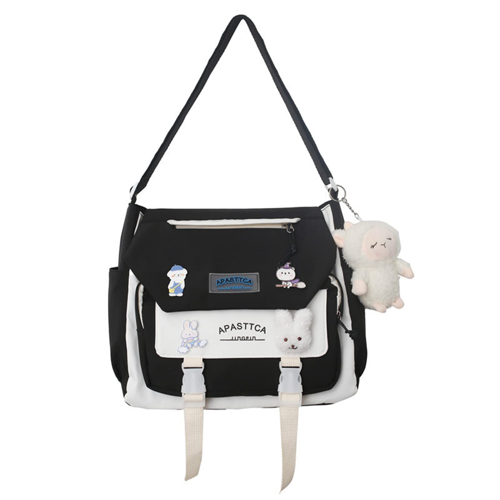 Stylifeo Aesthetic Messenger Bag with Stuffed Pendant and Pins Kawaii