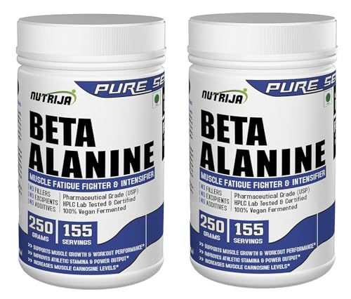 Image of NutriJa Beta Alanine Powder 250g - Unflavoured | Pre Workout Amino Acid Supplement | For High Intensity Training, Workout Endurance & Active Lifestyle | Gym Supplement (Pack of 2)