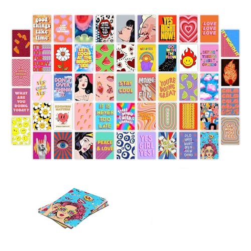 Image of SG Pack of 54 Indie Y2K Hippie Wall Collage Kit Posters - 4 x 6 Inches Posters for Wall Decoration - Wall Art For Bedroom, Office, Living room, Dorm room