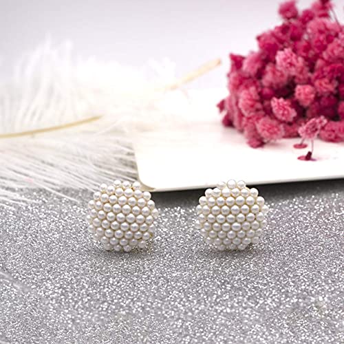 YOQUCOL Simulated Pearl Flower-Cluster Shape Clip On Stud Earrings Non Pierced Ear Earrings for Women3