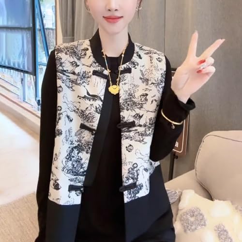 Women's Floral Vest Chinese Fashion Sleeveless Waistcoat Tang Suit Top Frog Button Cardigan Blouse Stand Collar Jacket Coat2