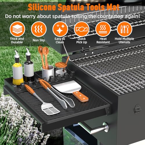 Image of Silicone Grill Mat Compatible with Blackstone, Silicone Griddle Tools with Drip Pad, Spatula Mat for Outdoor Grill Kitchen Counter (Black)