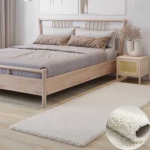 MY-RUG Teppich Shaggy Star Hochflor rechteckig Creme 200 x 80 cm - Wohnzimmerteppich, Langflor,...