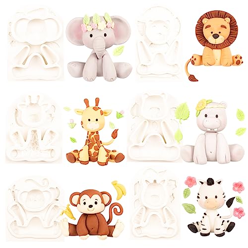 Funshowcase Jungle Animals Fondant Silicone Molds Sugarcraft Cake Decoration 6-Count Height 2.6-3.6Inch