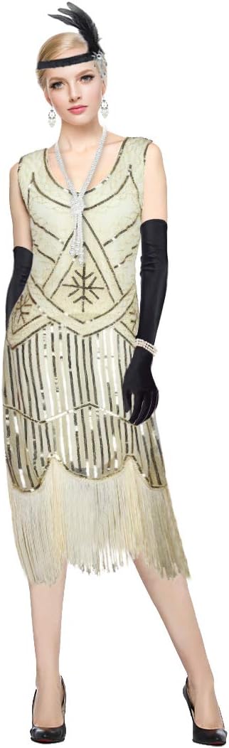 1920s Gatsby Sequin Fringed Paisley Flapper Dress with 20s Accessories Set - Image 2