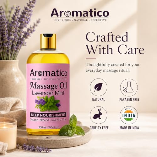Image of AROMATICO - Lavender Mint Massage Oil. Seductive, Sensual Oil for Date Nights. Intimate, Romantic Massage Oil for Couples. Non-sticky Formula, 100% Natural - 300ml Pack of 2