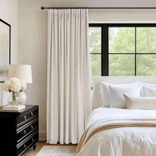 Image of INOVADAY 100% Blackout Curtains for Bedroom, Cream Black Out Curtains 84 Inch Long, Clip Rings Linen Blackout Drapes, Thermal Insulated Room Darkening for Living Room, 1 Panel - W102xL84