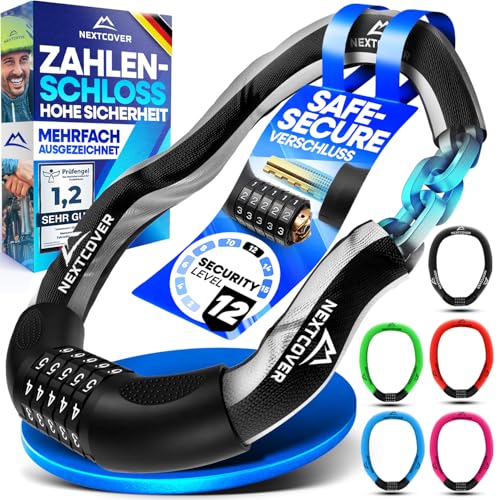 NEXTCOVER® Fahrradschloss mit Zahlencode LockPro - Das Original - [SAFESECURE] hohe Sicherheit I 5- stelliger Zahlencode, Zahlenschloss Fahrrad Stahl I Bike Lock für E-Bike I Kettenschloss