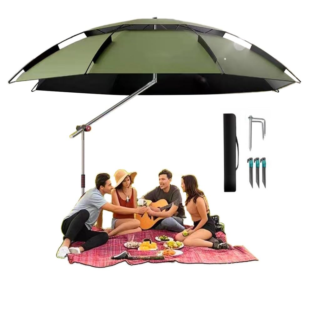 Camping Sonnenschirme Große Strandschirm Kippbar Angelschirm Mit Anker, Tragbarer Sonnenschutz Picknick-Schirm Für Garten Terrasse Markt Pool(2.4 m(8ft))
