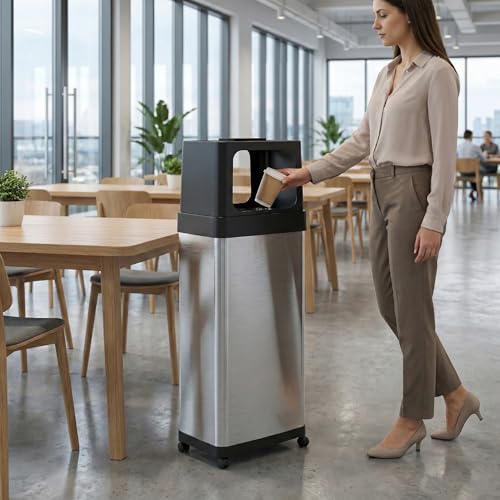 iTouchless 24 Gallon Dual-Side Opening Trash Can with Odor Filter & Locking Wheels – Stainless Steel Commercial Garbage Bin for Restaurants, Kitchens, Offices, Lobbies & More