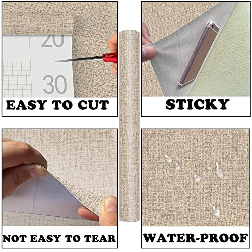 Yancorp 10Ft Textured Fabric Wallpaper Faux Grasscloth Khaki Peel And Stick Wallpaper Self-Adhesive Wallpaper Linen Removable Wallpaper Cabinets Counter Top Liners #TOP6