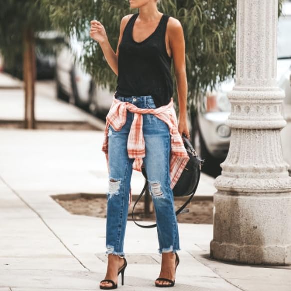 Women's Casual Stretchy Mid Rise Ripped Distressed Straight Leg Jeans Denim Pants S-2XL4