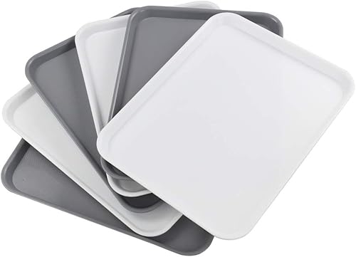 Miniatura 1 de Paquete de 6 bandejas redondas blancas para servir, bandeja de plástico para cafetería, color blanco