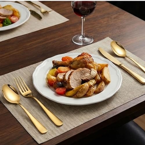 Image of Dinner Spoon Set of 4 - 7.3 inch Aurum Gold Finish Tablespoons, Premium Food Grade 18 /10 Stainless Steel, Durable & Dishwasher Safe Silverware Spoons for Home, Restaurant, and Gifting