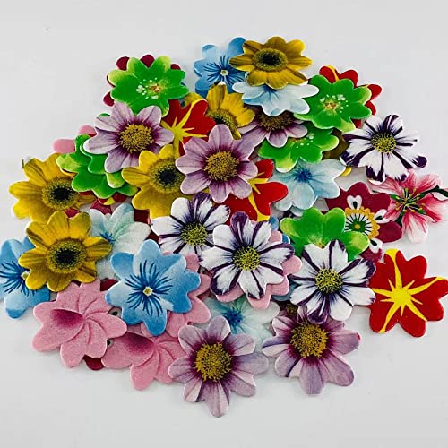 120Pcs Edible Flowers Cake Toppers For Happy Birthday Edible Wafer Paper Daisy Rice Paper Cupcake Topper Decoration Mix 10 Colur 1.6’*1.6‘ #TOP7