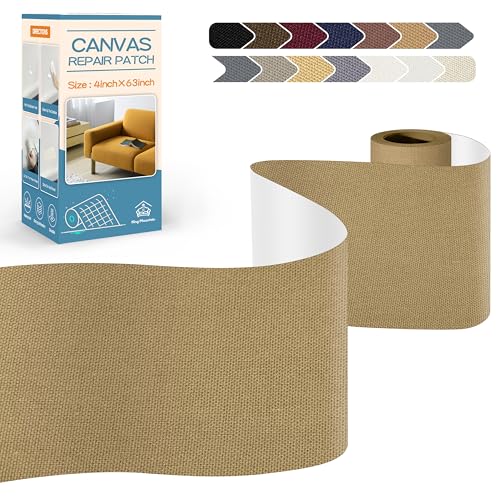 KING MOUNTAIN Canvas Repair Tape,Outdoor Gear Patch, 4×63 Inches,Waterproof,Self-Adhesive for Repairing Boat Covers,Sun Shades,Sofas,Tents,Lounge Chairs,Awnings (Flaxen)