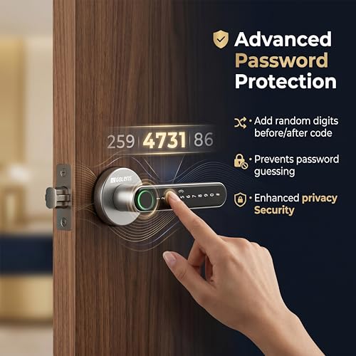Image of Golens X39 Smart Door Lock | 6 Unlock Ways: Fingerprint, Password, RFID, OTP & Key | Anti-Peep Code | Passage Mode | Digital Door Knob for Home, Office l (Silver)