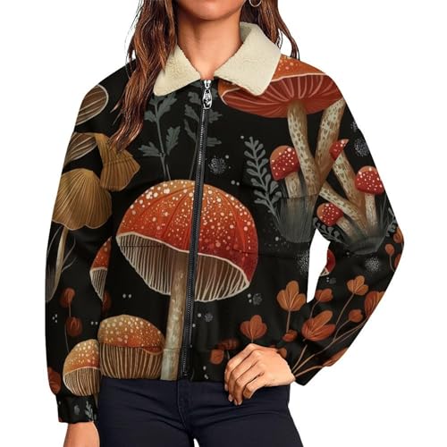 Veste polaire femme grand froid à motif plante mignon col revers doublé sherpa