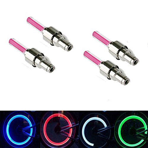 Whosee 4-Pack Pink Bike Bicycle Car Wheel Motorcycle Tire Valve Cap Neon Lamp LED Flash Light