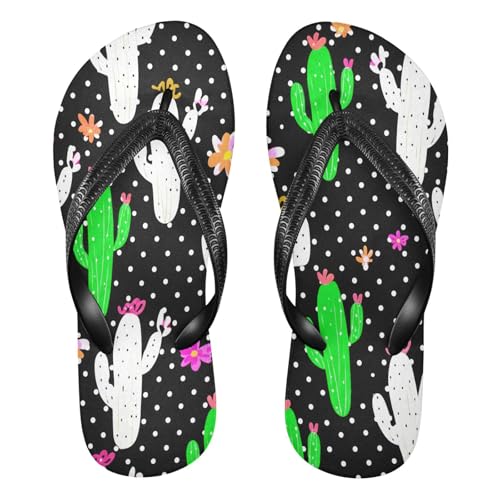 CEBUGI Unisex Flip Flop -Flat Sandal -NonSlip Couple Slippers -Natural Rubber Foam Soles Ultimate Comfort and Durability for Indoor Outdoor|Green and White Cacti