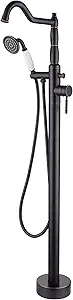 Free Standing Tub Faucet Oil-Rubbed Bronze, Freestanding Bathtub Faucet Tub Filler Classic Brass Stand Alone Clawfoot Tub faucet Soaking Tub Fillers Floor Mount with Rotate Handheld Shower