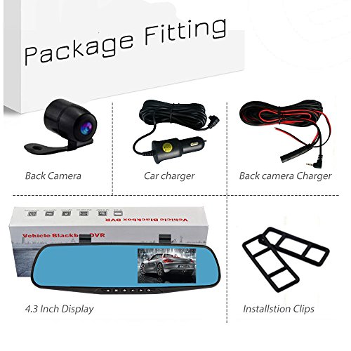 Ezonetronics Car Camera | Car Video Recorder Full HD 1080P | Car Video Camera 4.3 Inch LCD with Dual Lens for Vehicles Front & Rearview Mirror | DVR Vehicles Dash Cam 2010