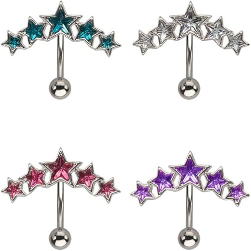 Miniatura 2 de Anillo de ombligo de acero quirúrgico 316L 716" 5 estrellas morado 14G