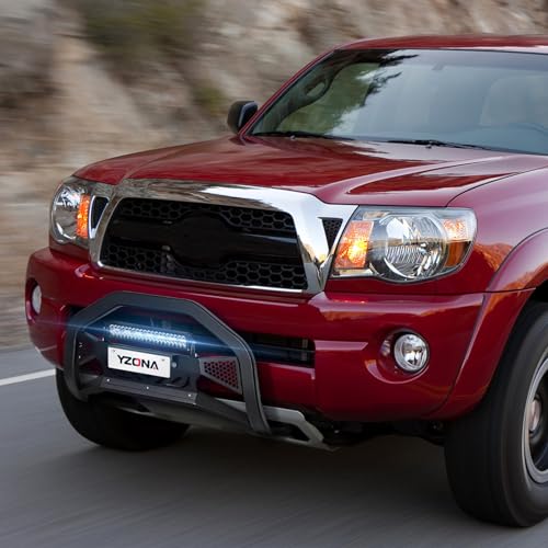 Image of YZONA Bull Bar with LED Light Bar & License Plate Frame Compatible for 2016-2023 Toyota Tacoma Front Grill Guard Grille, Truck Brush Guard, Bumper Push Bar (Include Skid Plate & Light Mount, Black)