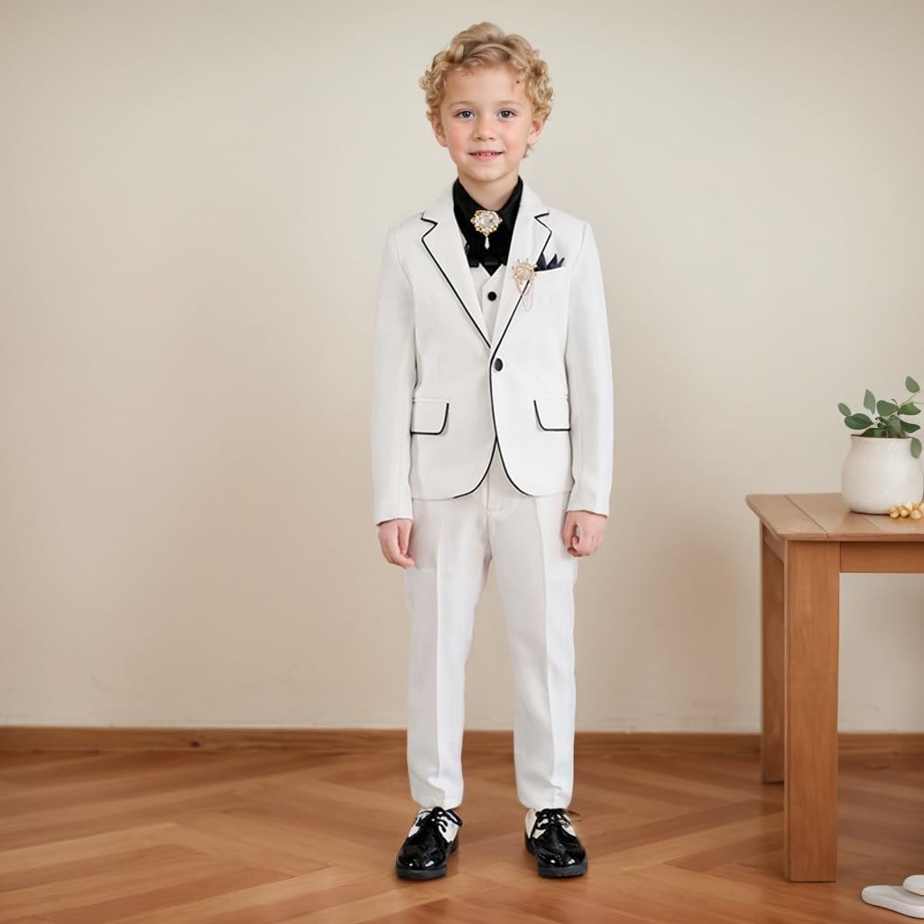Costume de mariage pour garçon - Tenue de communion - Costume de baptême 3 pièces - Smoking pour enfants - Blanc