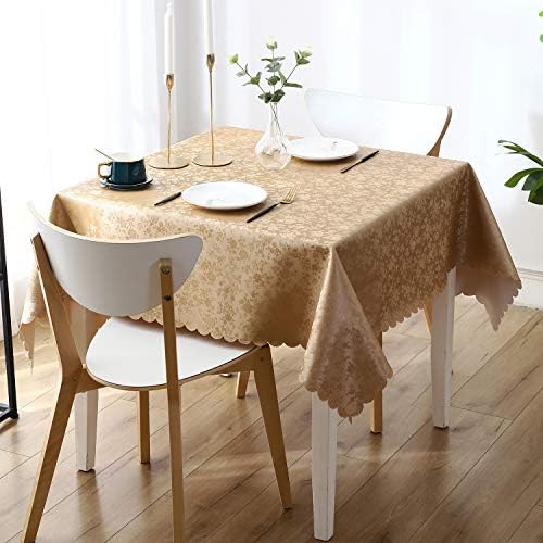 smiry Waterproof Vinyl Tablecloth, Square Heavy Duty Table Cloth, Wipeable Table Cover for Kitchen and Dining Room (Brown, 54" X 54")