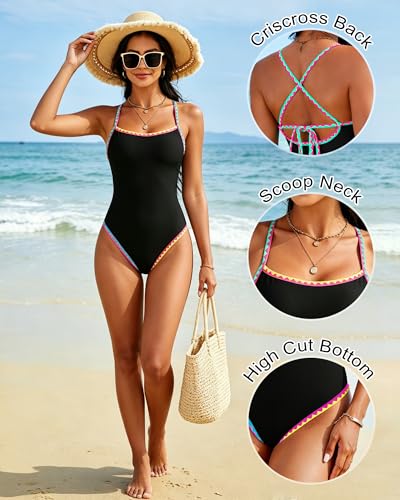 Image of Jolefille Womens One Piece Swimsuit Tummy Control Modest Bathing Suit Teen Girls Swim Suit Cute Floral Swimwear
