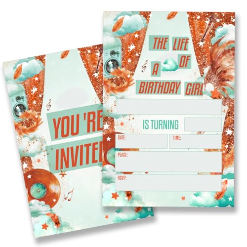 QZJ Karaoke Showgirl Birthday Party Invitations Supplies with Envelopes Set of 20 Life of a Birthday Girl Invitations Fill in Blank Double Sided