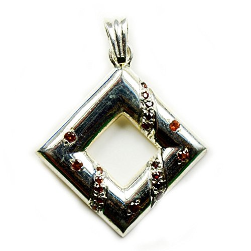 Pendentif ethnique en argent 925 et grenat rouge rond pour femme