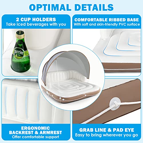 Image of S AFSTAR 2-3 Person Inflatable Pool Float, 71 inchx71 inch Giant Inflatable Island Bed with UPF50 Retractable Canopy & Built-in Cup Holder, Load 440LBS, Blow-up Floating Lounge Island for Pool Lake Beach