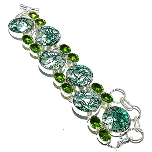 Bracelet améthyste quartz et rutile bleu bijou fait main femme 7-9 pouces