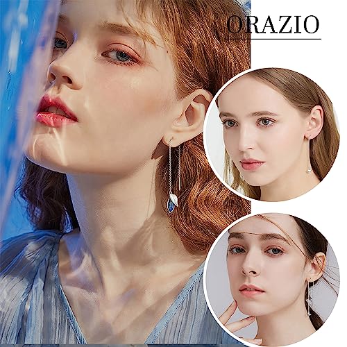 ORAZIO 9 Pairs Threader Earrings for Women Stainless Steel Chain Tassel Earrings Lightweight Double Twist Wave Heart Moon Leaf Threader Dangle Drop Earrings Minimalist Long Chain Earrings Set3