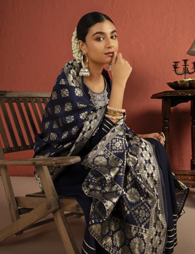 Image of Kaari Women's Embroidered Kurta Set with Dupatta - Festive Kurta Set for Women Polyester Blend