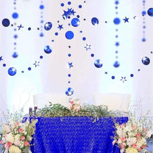 Image of Dark Blue Party Decoration Dark Blue Star Circle Dot Hanging Garland Streamer Decorations Glitter Star Bunting Banner Twinkle Backdrop for Engagement Wedding Anniversary Baby Shower Birthday Christmas