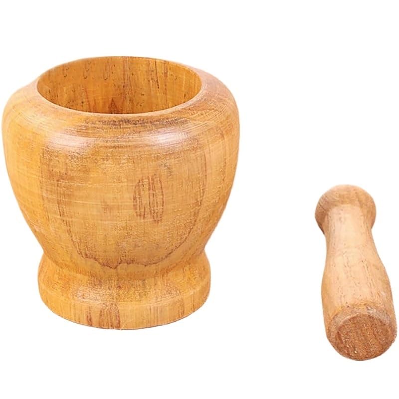 Pestle and Mortar Wooden Set Wooden Spice Pepper Crusher Herbs Grinder Garlic Mixing Bowl