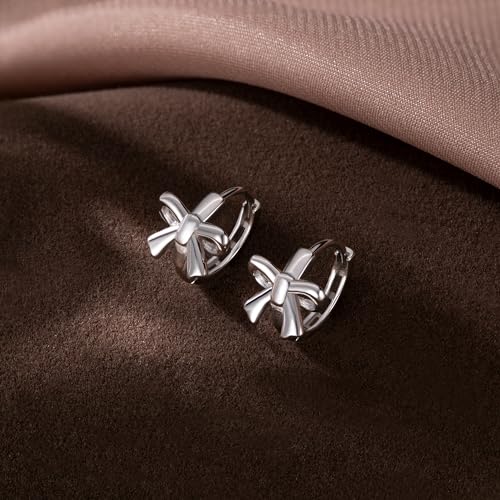 Image of Reffeer Solid 925 Sterling Silver Small Bow Hoop Earrings Huggie for Women Teens Bowknot Huggie Earrings