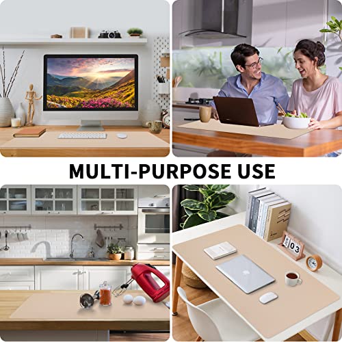 Image of Bloss Leather Desk Pad, Mouse Pad, Non-Slip Desk Protector Mat, 31.5x15.7 Inches, Beige